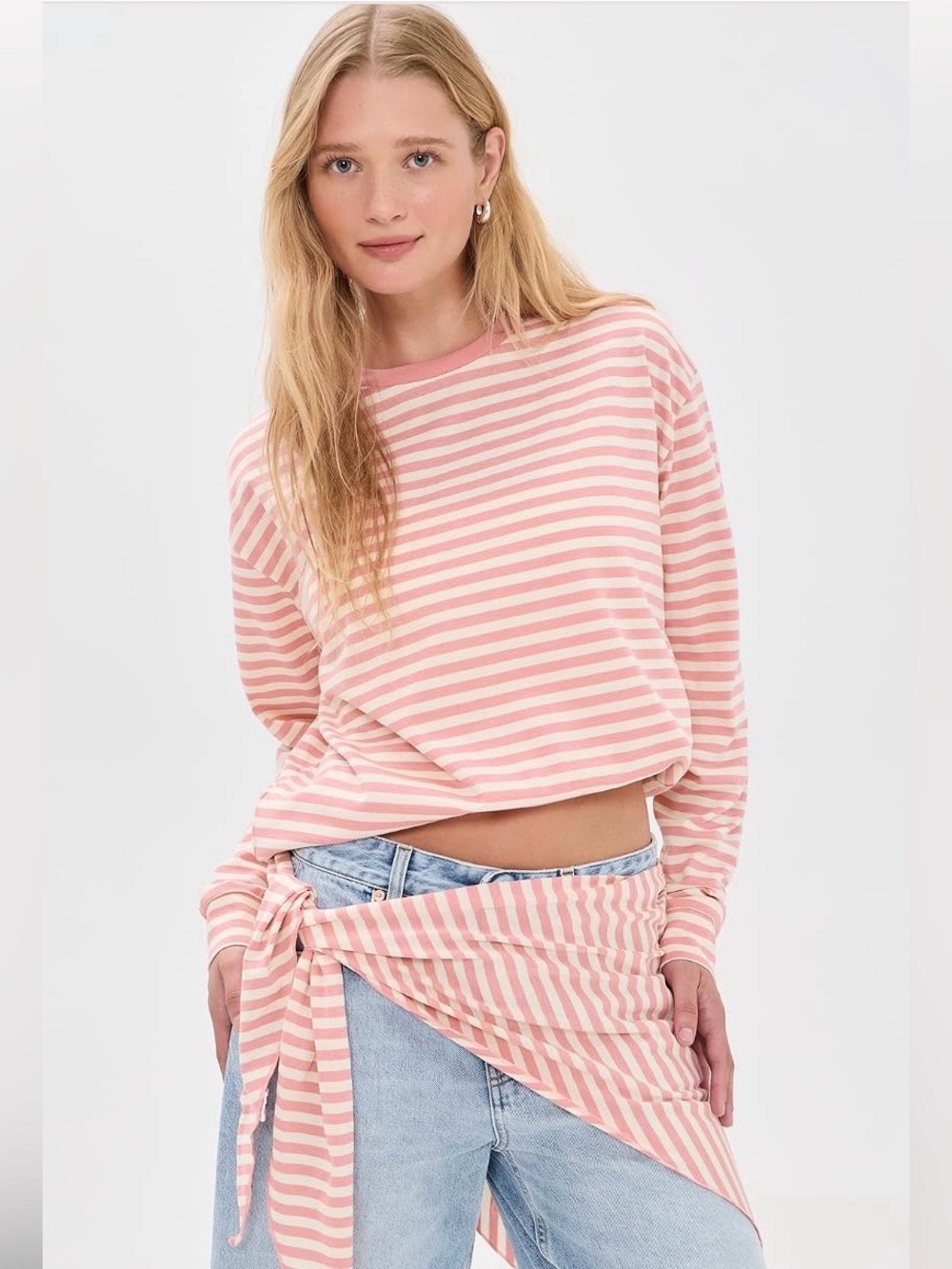 SOLD OUT Striped Crewneck Long-Sleeve Top With A Matching Scarf, size M